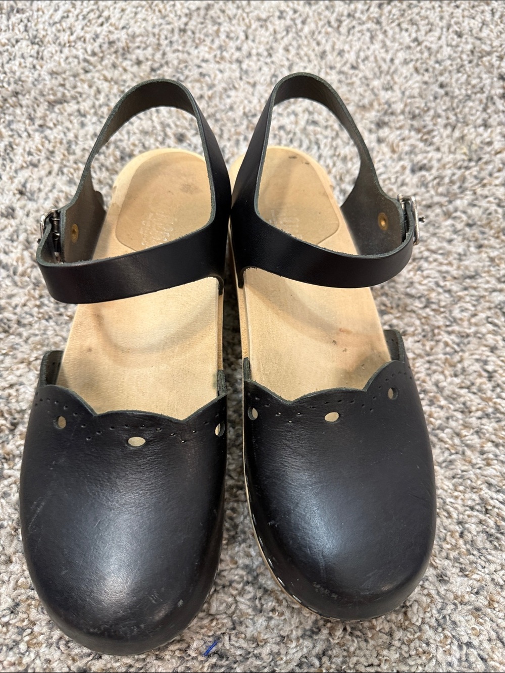 Sandgrens Milan Leather Wooden Clogs Sandals Black Size EU 38